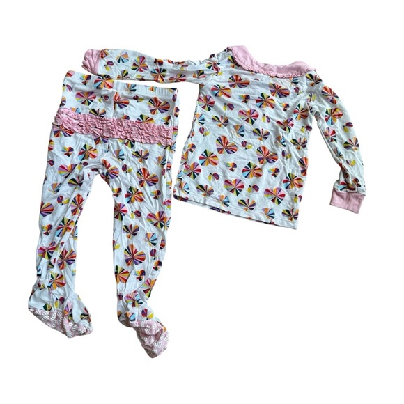 Magnetic Me Groove In Heart Ruffles Footed Pajama 2PC Set Modal Baby Girl 12-18M - Picture 1 of 4